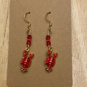 Red Lobster Beaded Dangle Earrings